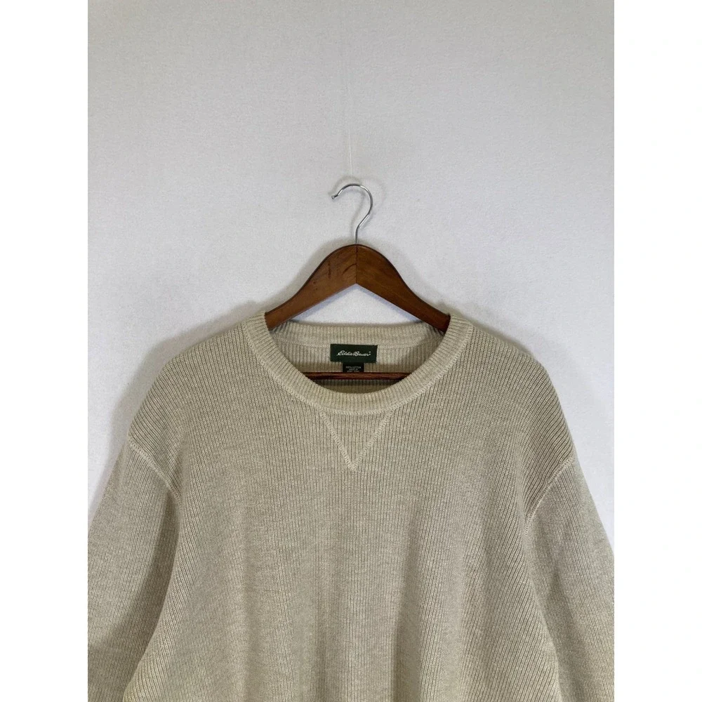 Coastal Grandpa Eddie Bauer Mens XXL Beige Ribbed Cotton Crew Neck Sweater‎